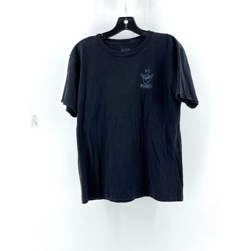 Blue Crown Boy's Black 100% Cotton Graphic Tee T Shirt No Worries Size Large